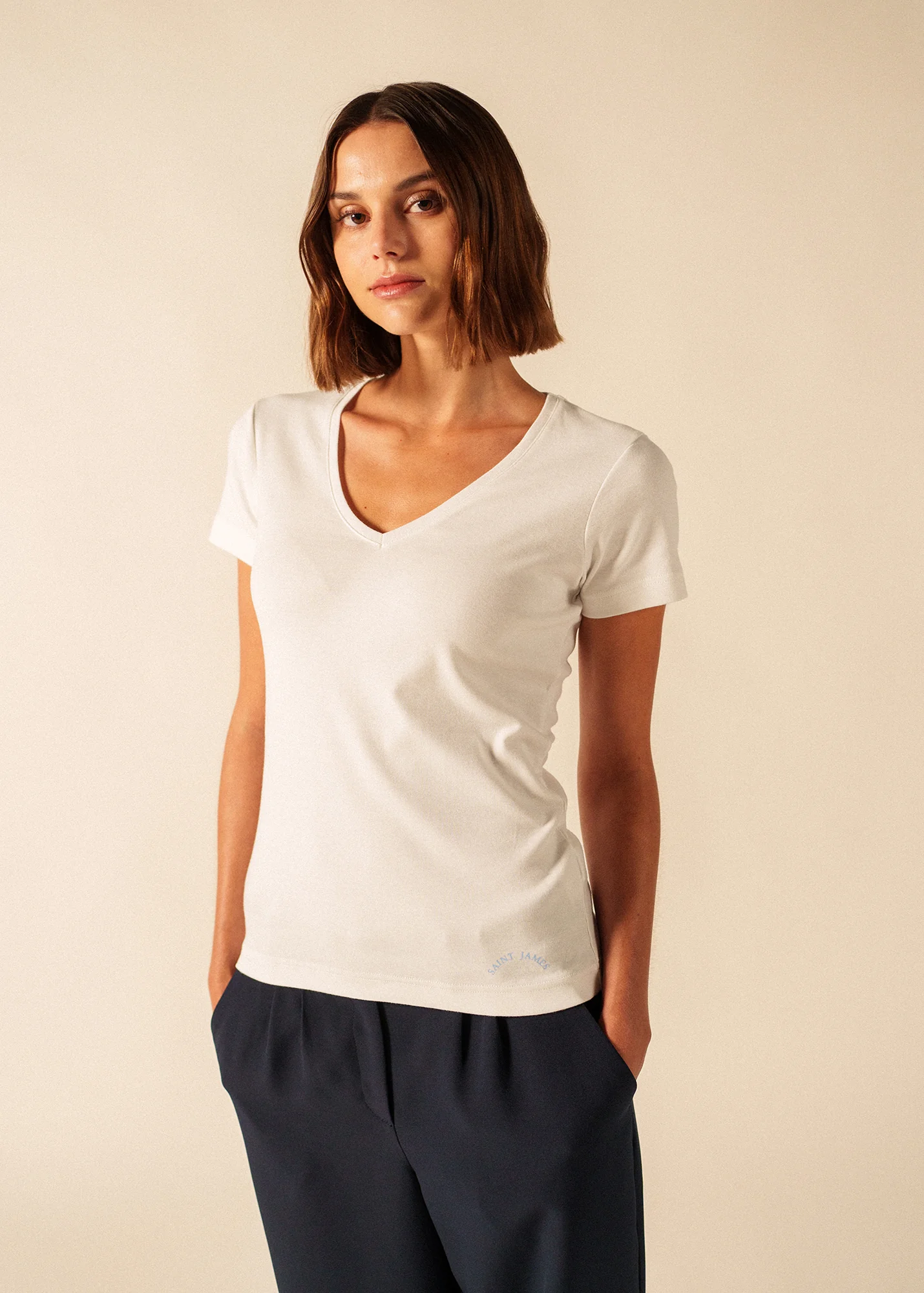 T-shirt Ajaccio V-neck – in cotton (BLANC) - Image 3