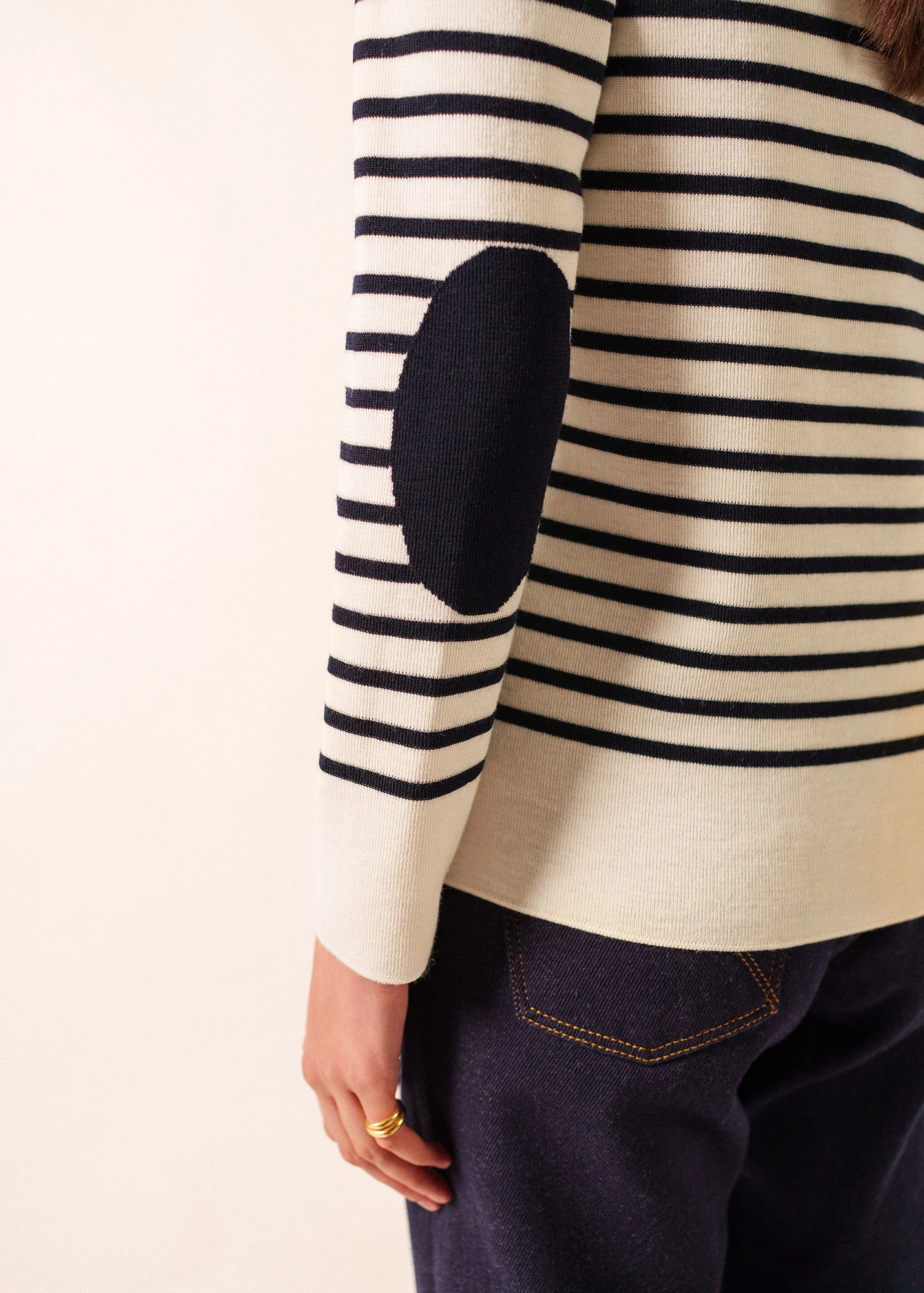 Brégançon striped sailor jumper - with contrasting elbow patches (BLANC/NAVY/NAVY) - Image 6