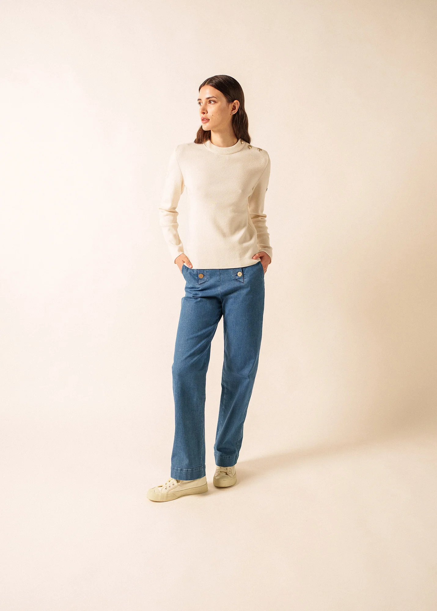 Brégançon plain sailor jumper - in cashmere (ECUME) - Image 3