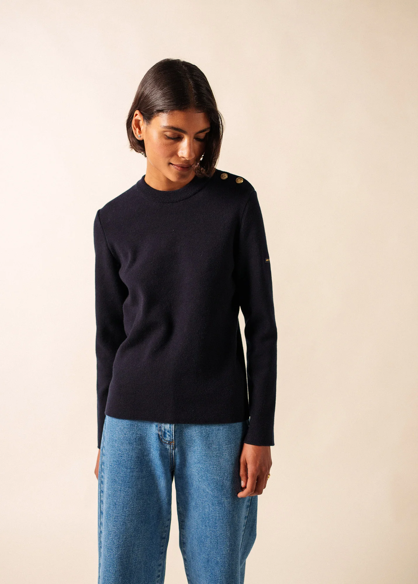 Brégançon plain sailor jumper - in cashmere (NAVY)