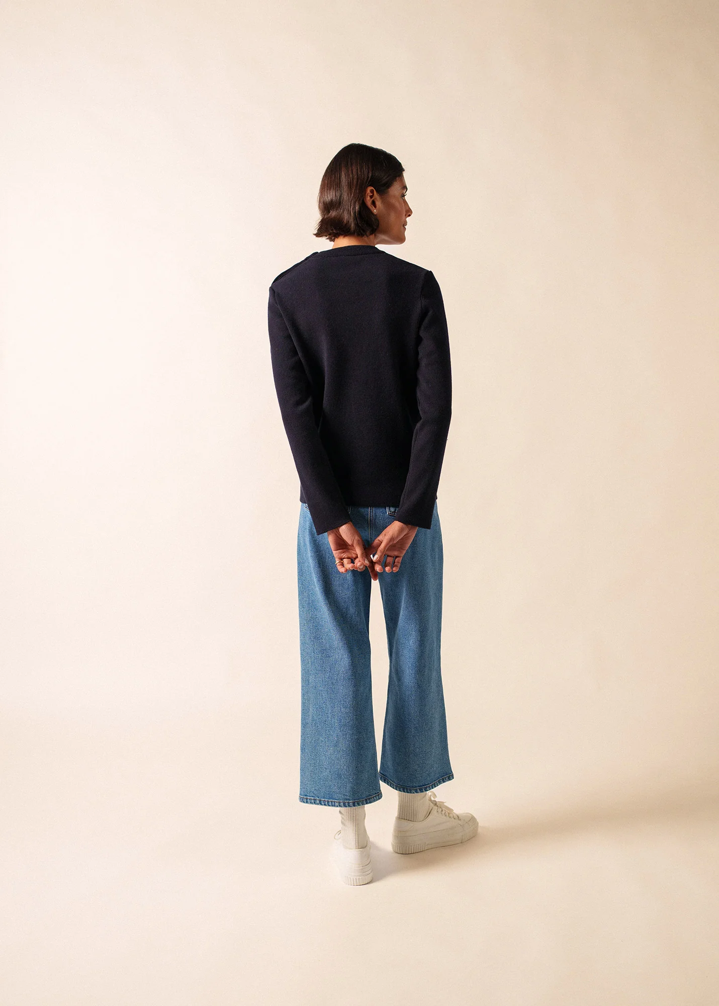 Brégançon plain sailor jumper - in cashmere (NAVY) - Image 2