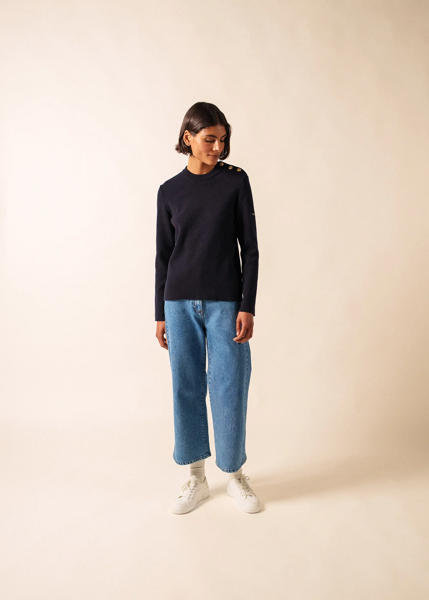 Brégançon plain sailor jumper - in cashmere (NAVY) - Image 3