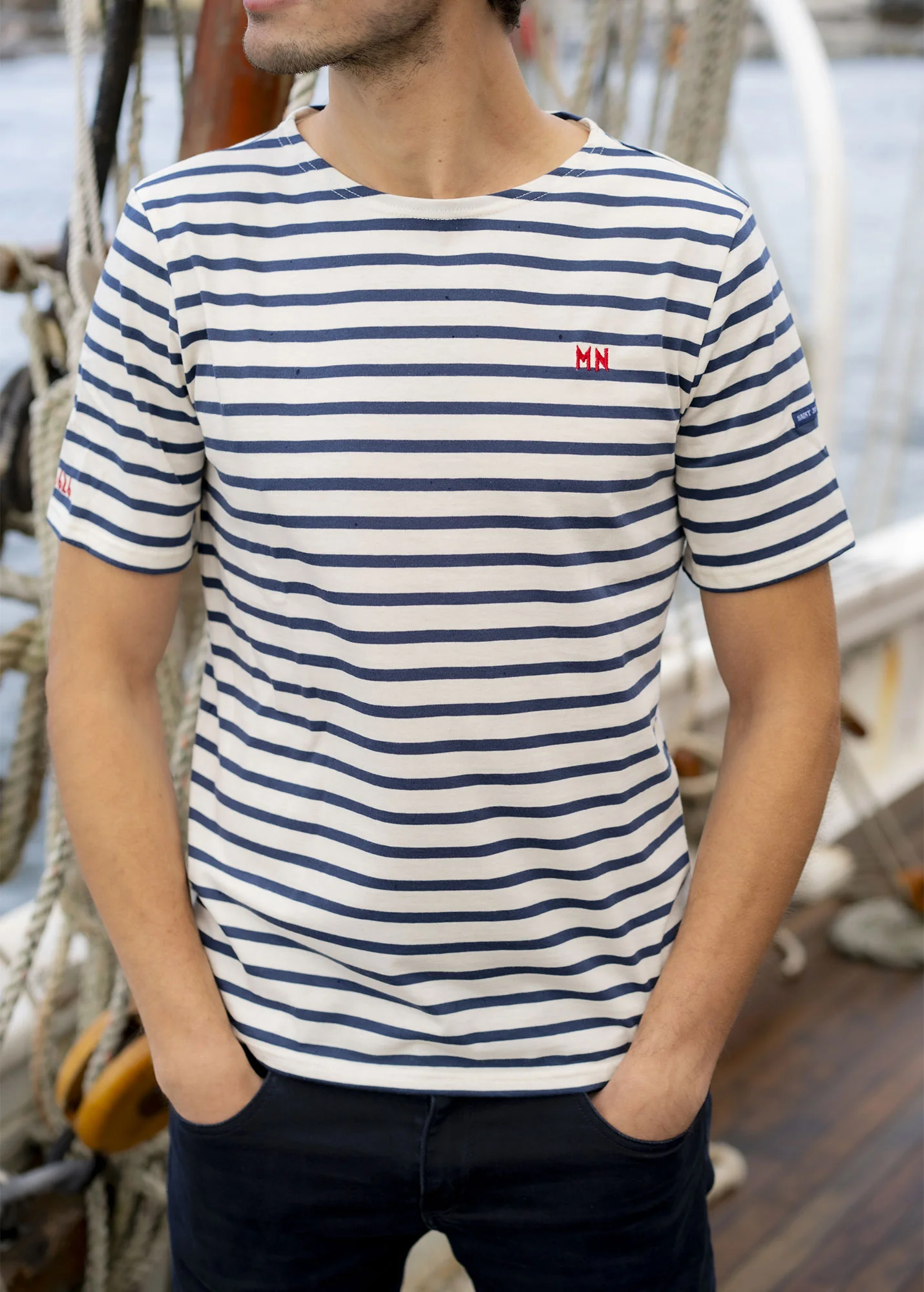 Narval x Marine nationale Breton Shirt (ECRU/NAVY) - Image 3