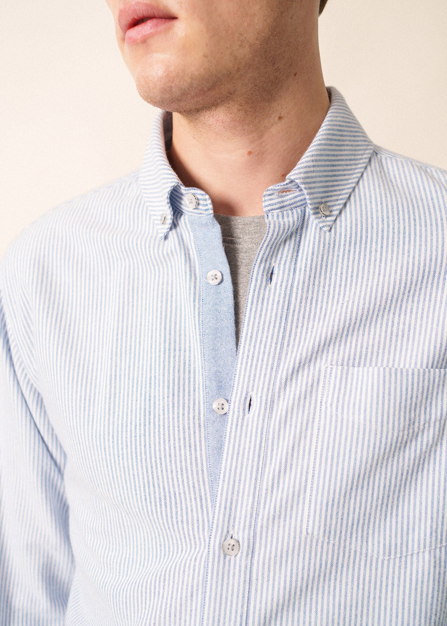 Nolan striped shirt - in cotton (AMIRAL/ECUME) - Image 4