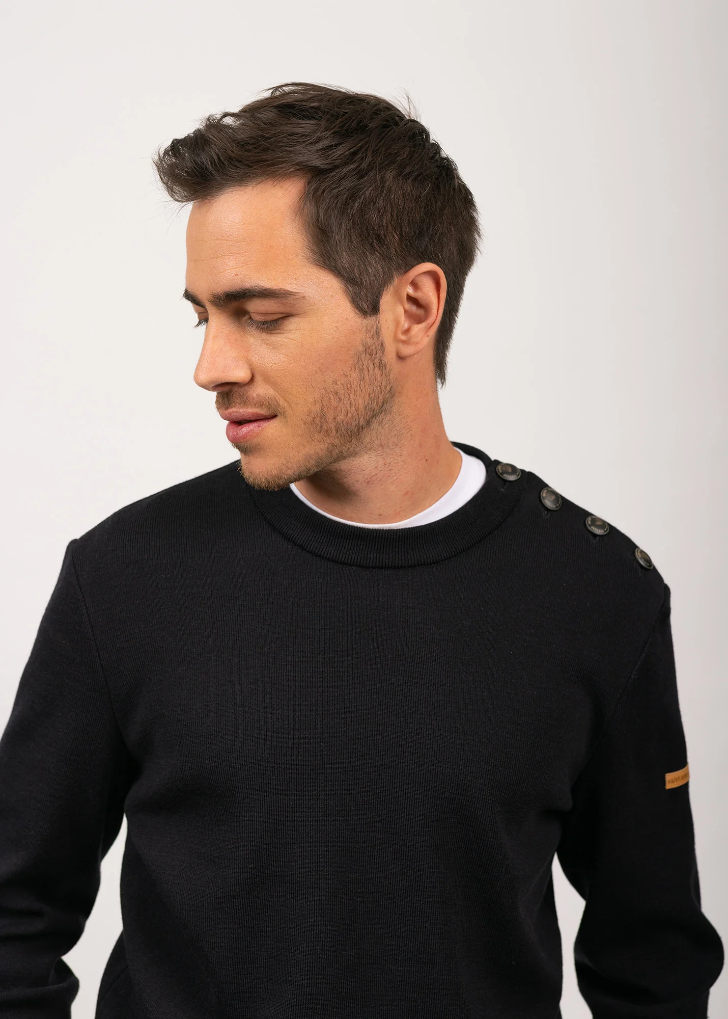 Patrimoine sailor jumper with elbow patches - SAINT JAMES x Atelier Tuffery (MARINE) - Image 6