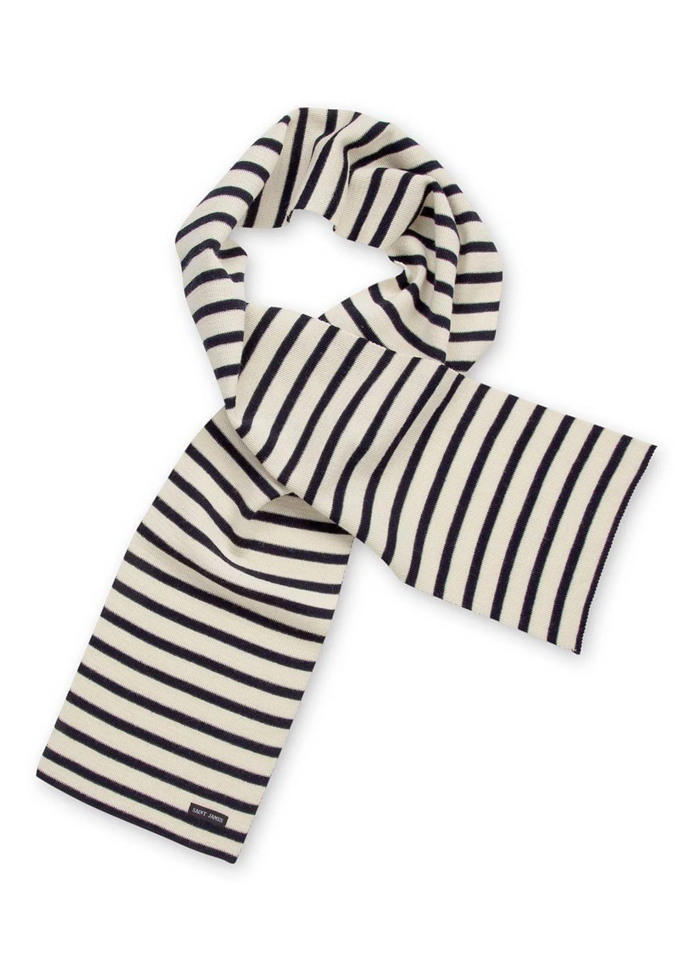 Striped scarf - in pure new wool (ECRU/MARINE) - Image 6