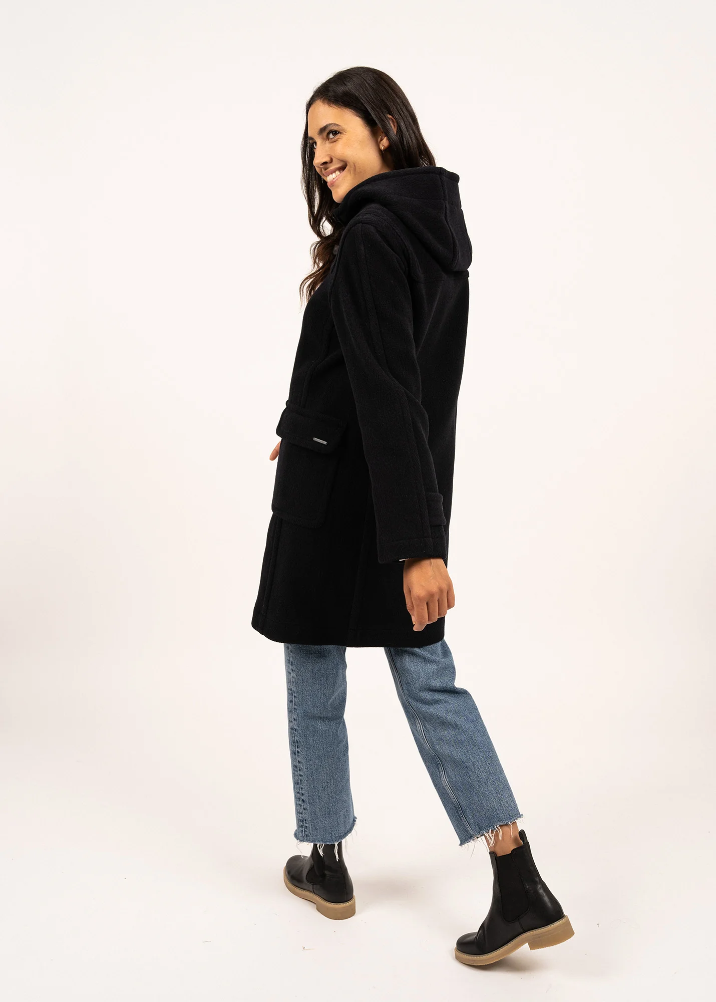 Venus classic duffle-coat - in wool, with herringbone pattern (NAVY) - Image 2