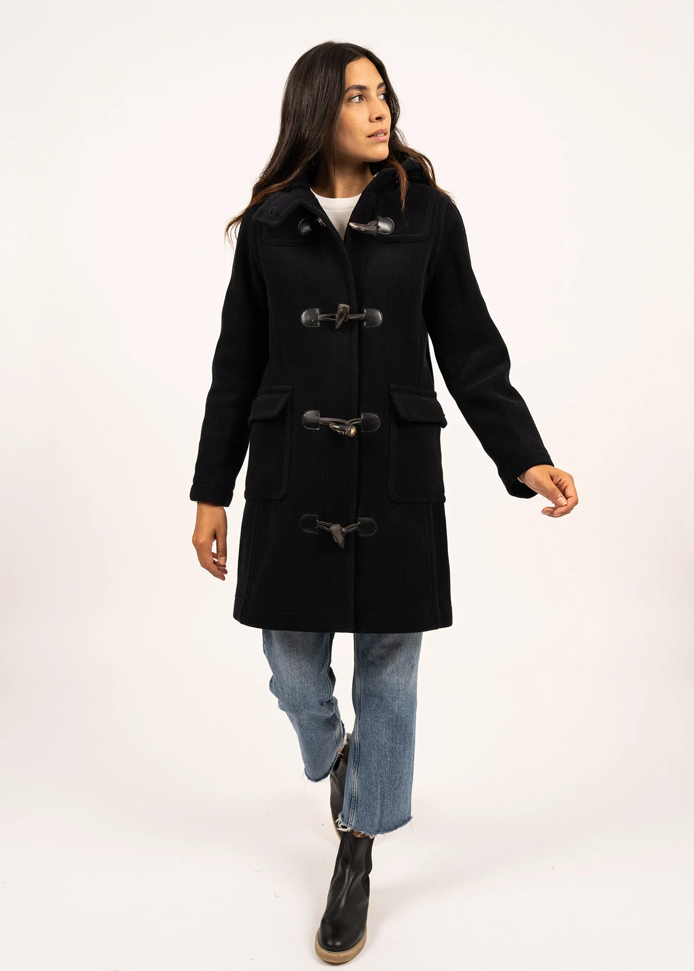 Venus classic duffle-coat - in wool, with herringbone pattern (NAVY) - Image 3