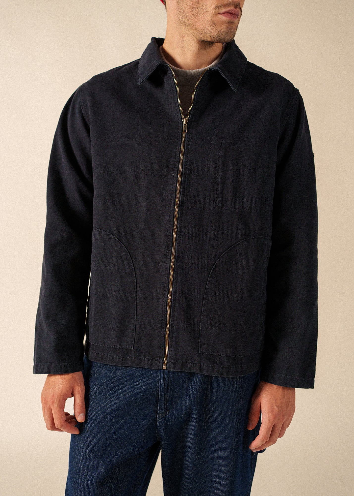 Zephyr smock style jacket - zipped, in cotton canvas (MARINE) - Image 5